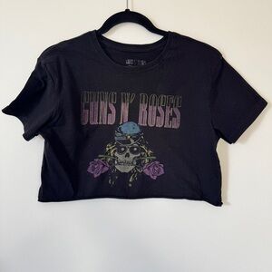 Guns N' Roses Crop Top Black Graphic Band Tee Short Sleeve Shirt Sz M